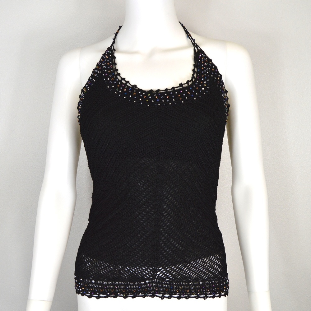 The Limited Crocheted Halter Top with Beads